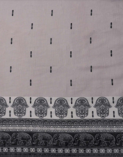 Off White Linen Woven Printed Saree
