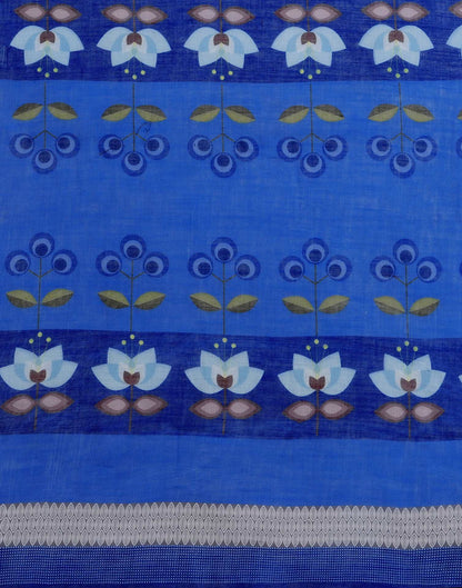 Blue Linen Woven Printed Saree