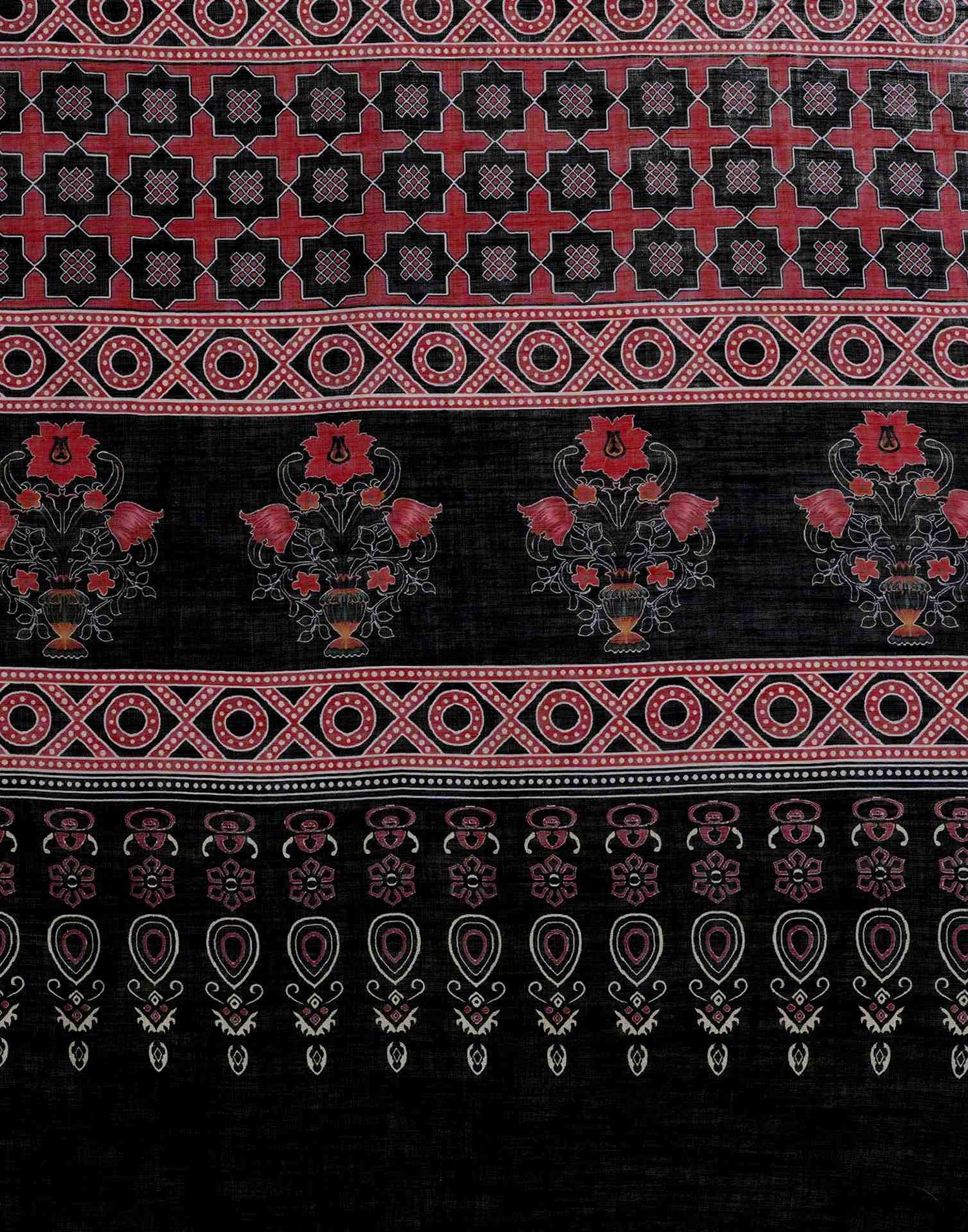 Black Linen Woven Printed Saree