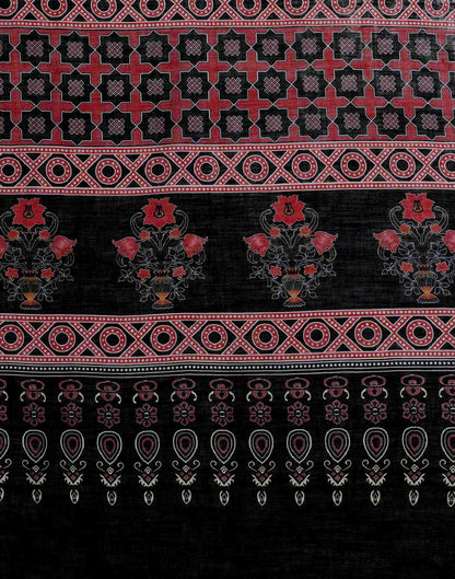Black Linen Woven Printed Saree