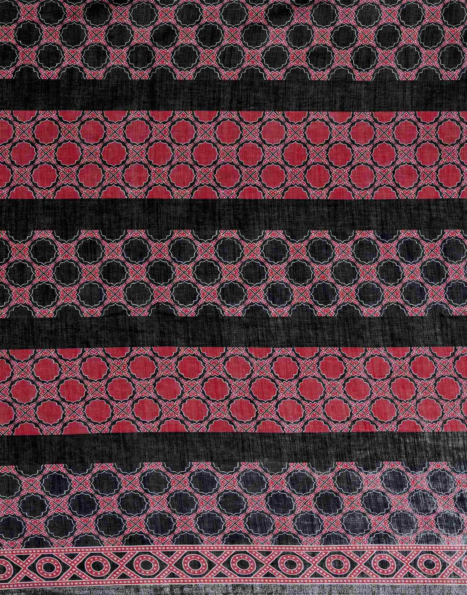 Black Linen Woven Printed Saree