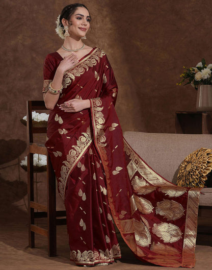 Maroon Silk Woven Banarasi Saree