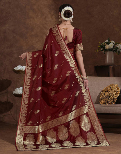 Maroon Silk Woven Banarasi Saree