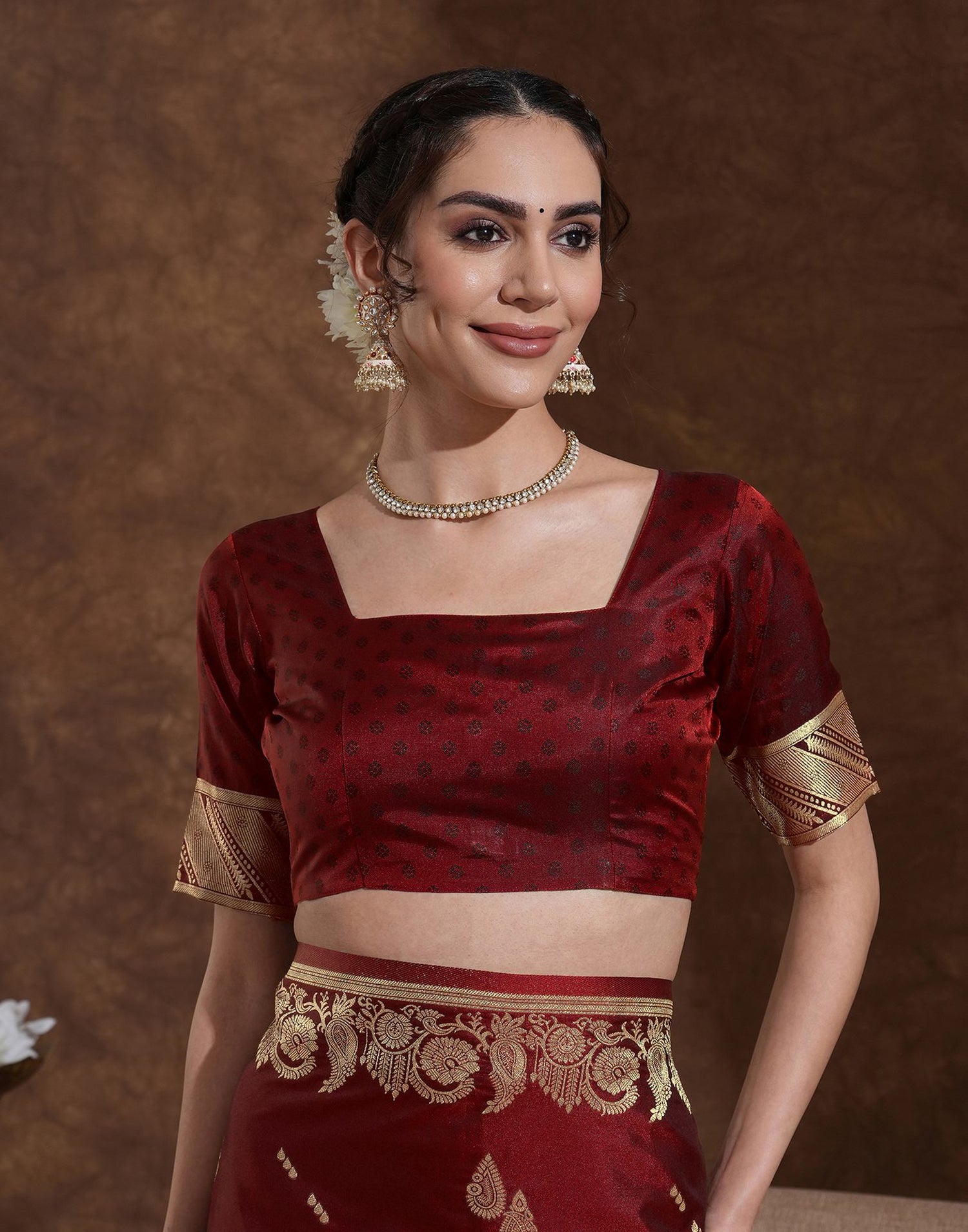 Maroon Silk Woven Banarasi Saree