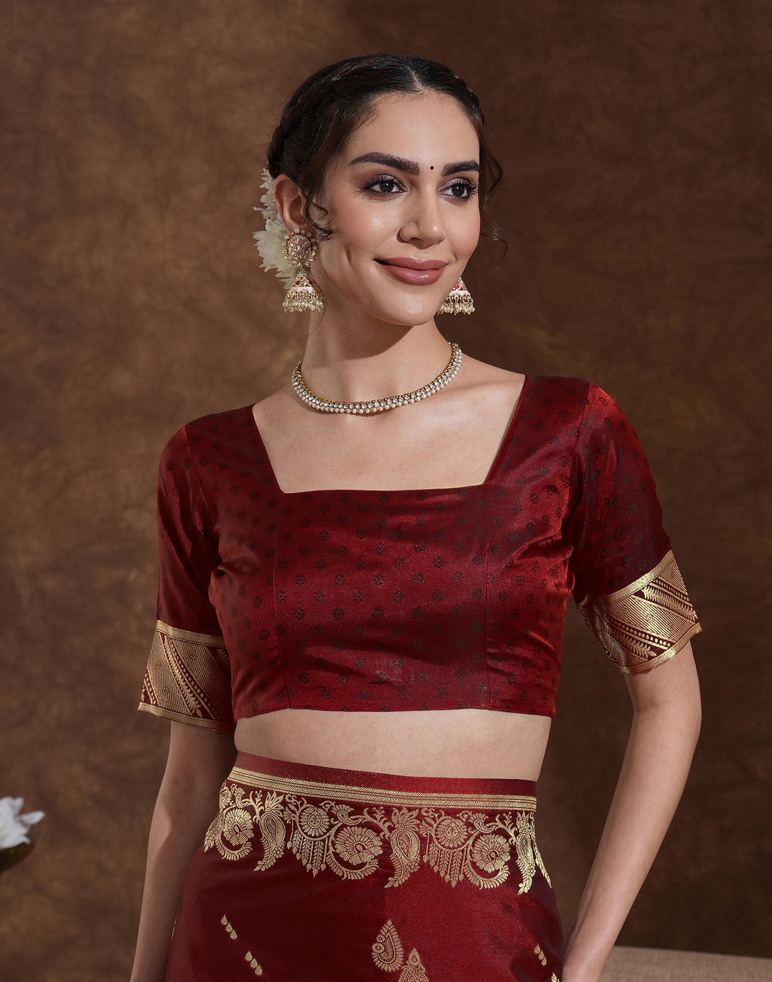 Maroon Silk Woven Banarasi Saree