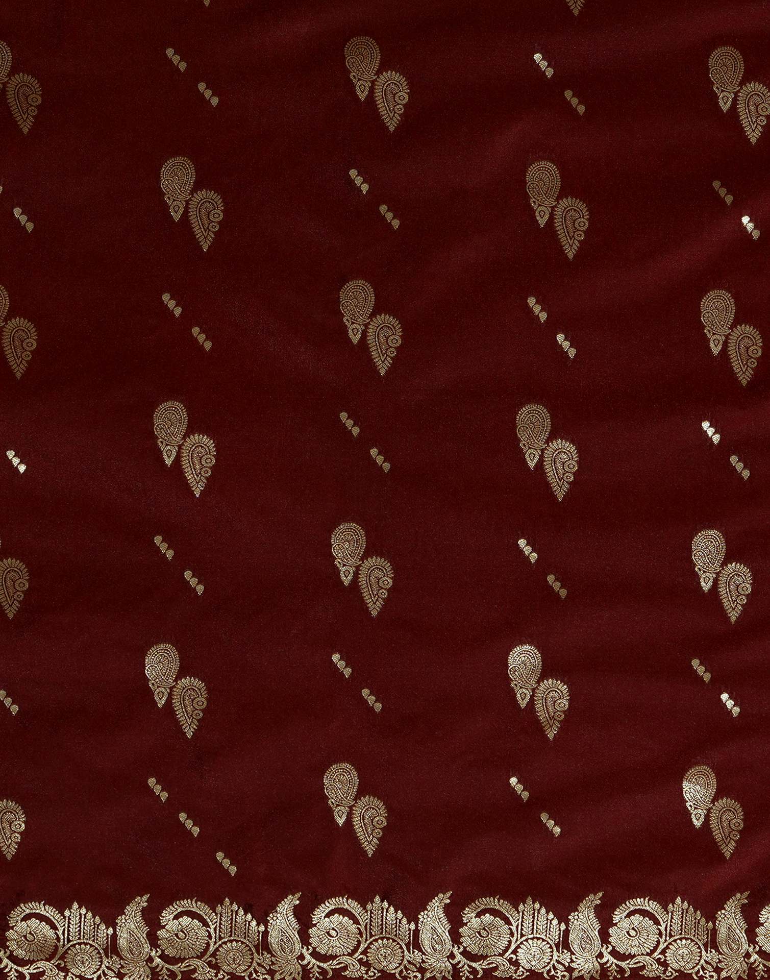 Maroon Silk Woven Banarasi Saree