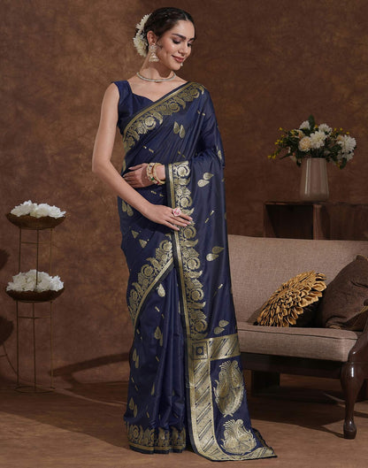 Navy Blue Silk Woven Banarasi Saree