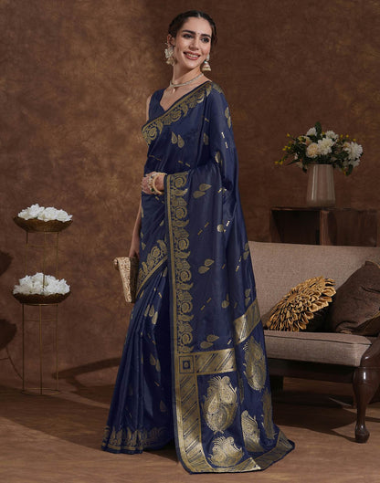 Navy Blue Silk Woven Banarasi Saree