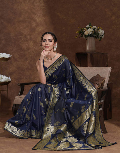 Navy Blue Silk Woven Banarasi Saree