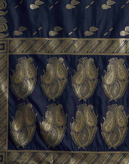 Navy Blue Silk Woven Banarasi Saree