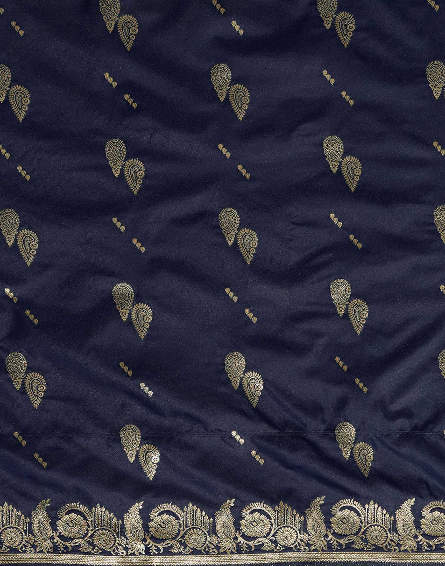 Navy Blue Silk Woven Banarasi Saree