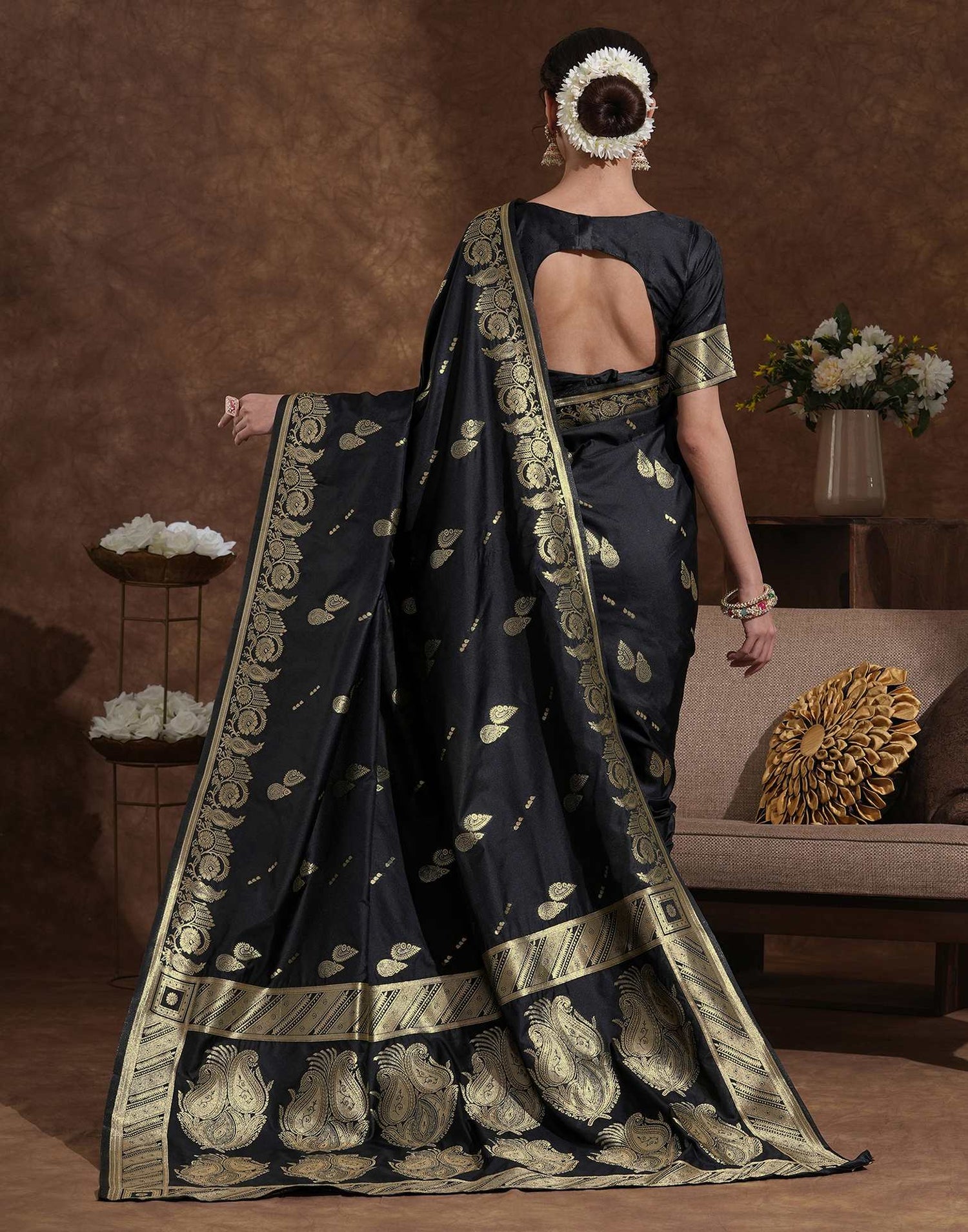 Black Silk Woven Banarasi Saree