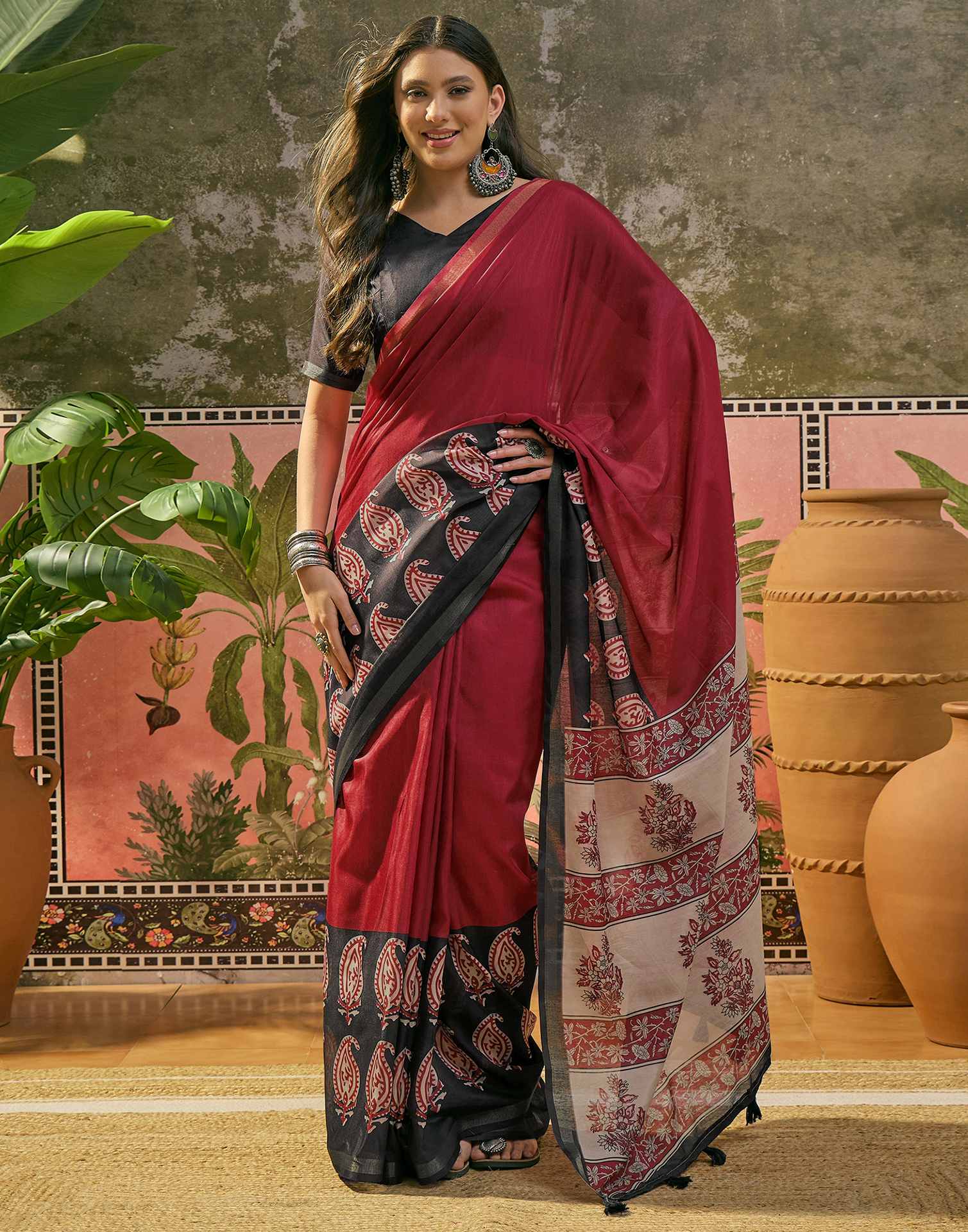 Red Silk Printed Saree