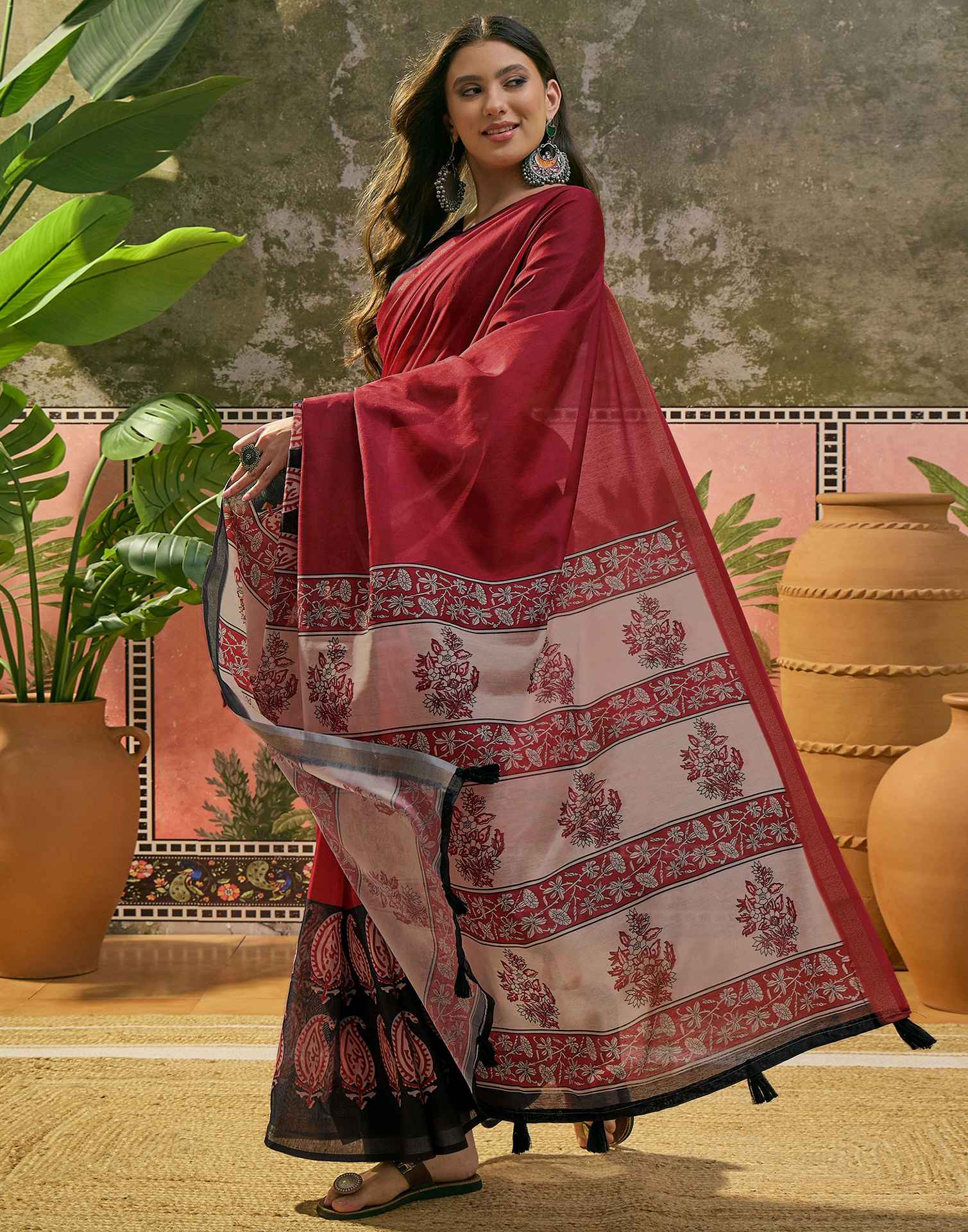 Red Silk Printed Saree