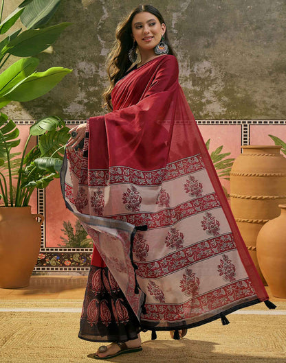 Red Silk Printed Saree