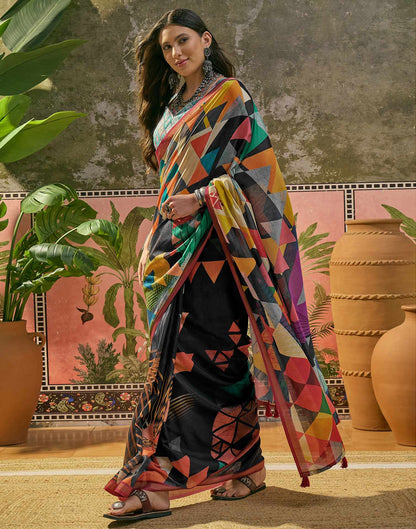 Black Silk Printed Saree