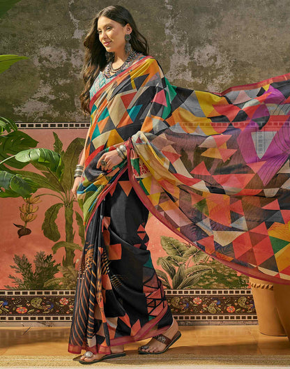 Black Silk Printed Saree
