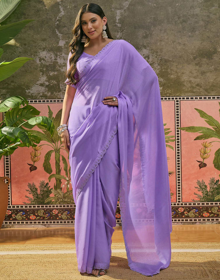 Lavender Chiffon Stone Work Swarovski Saree