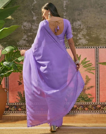 Lavender Chiffon Stone Work Swarovski Saree