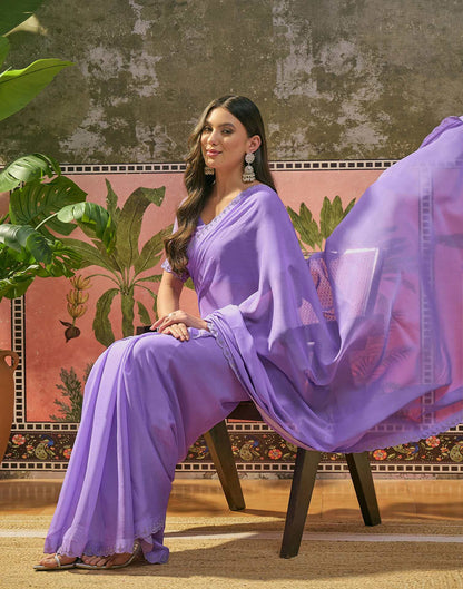 Lavender Chiffon Stone Work Swarovski Saree