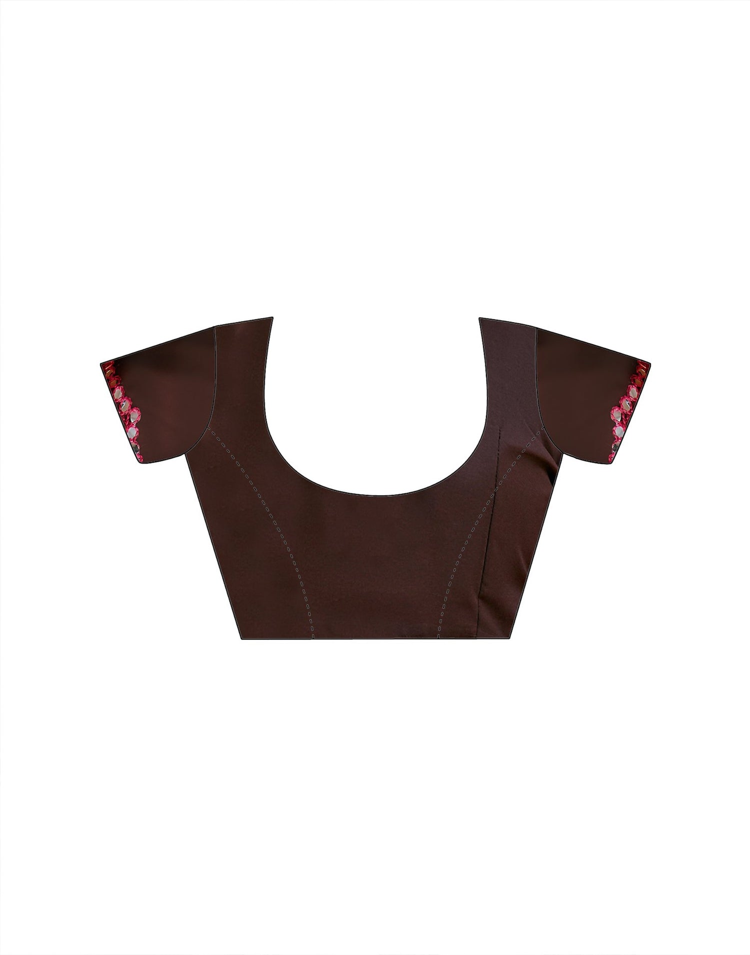 Dark Brown Georgette Printed Mirror Work Saree