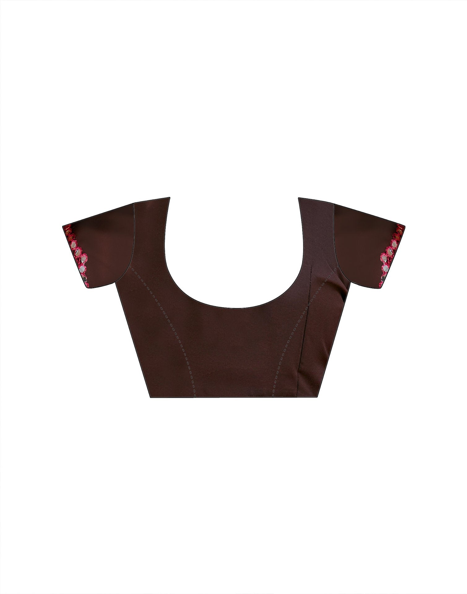 Dark Brown Georgette Printed Mirror Work Saree