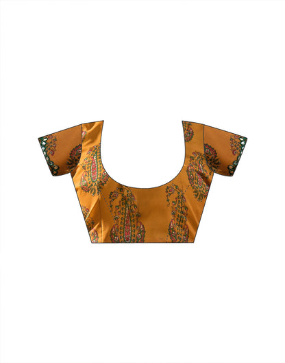 Mustard Yellow Georgette Printed Mirror Work Saree