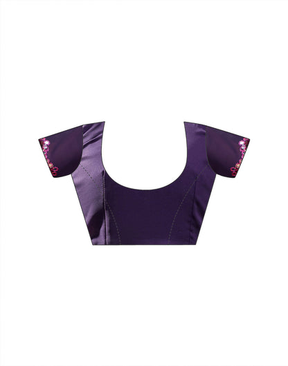 Purple Georgette Printed Mirror Work Saree