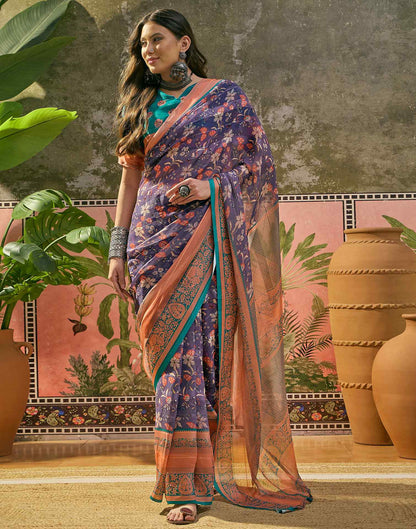 Dusty Purple Georgette Printed Saree