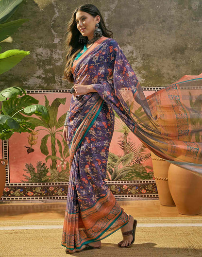 Dusty Purple Georgette Printed Saree