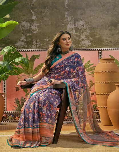 Dusty Purple Georgette Printed Saree
