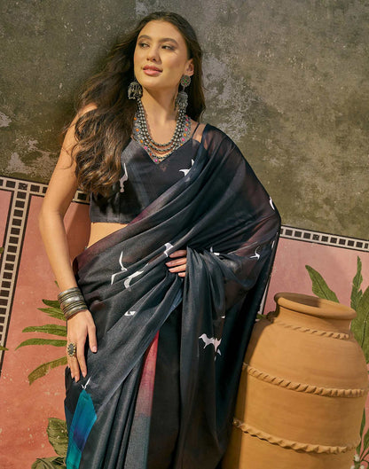 Black Shimmer Georgette Printed Saree 