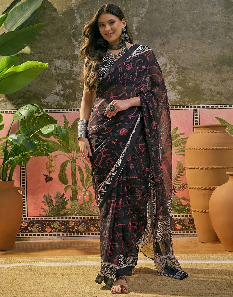 Black Georgette Printed Saree