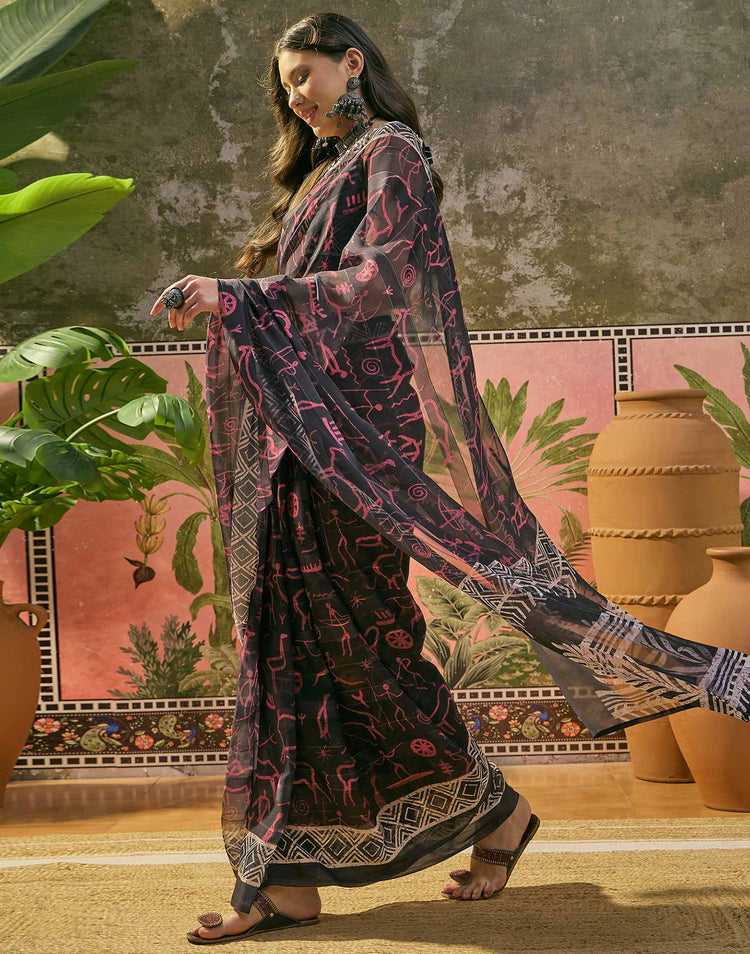 Black Georgette Printed Saree