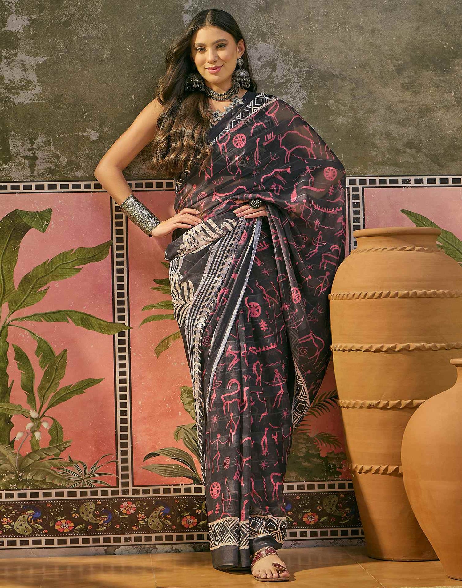 Black Georgette Printed Saree