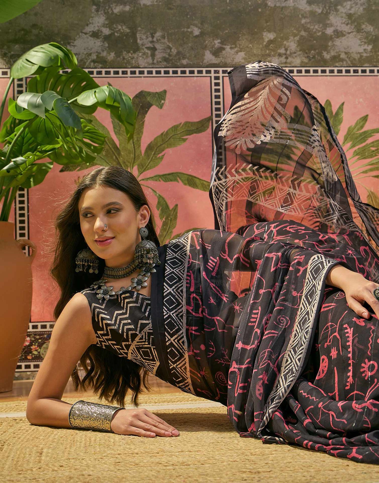 Black Georgette Printed Saree