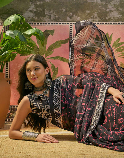 Black Georgette Printed Saree