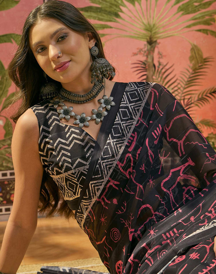 Black Georgette Printed Saree