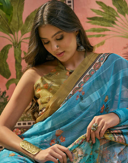 Sky Blue Georgette Printed Saree