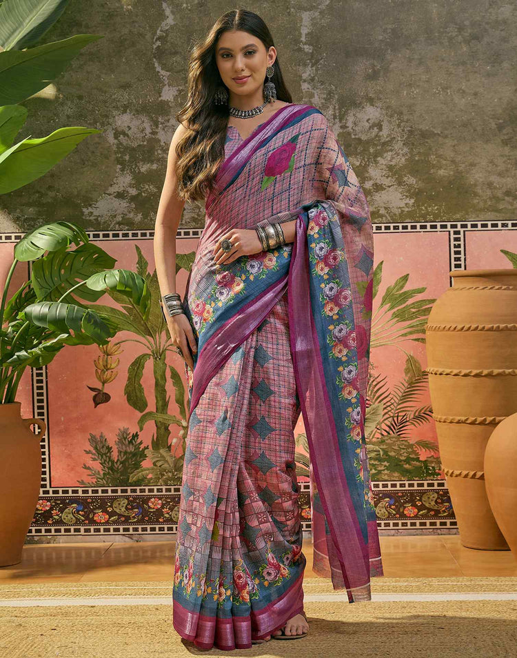 Multicoloured Linen Printed Saree