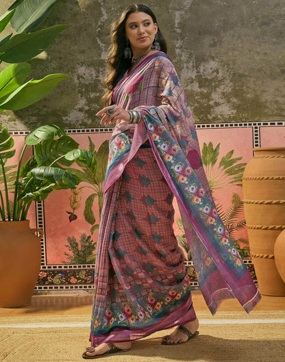 Multicoloured Linen Printed Saree