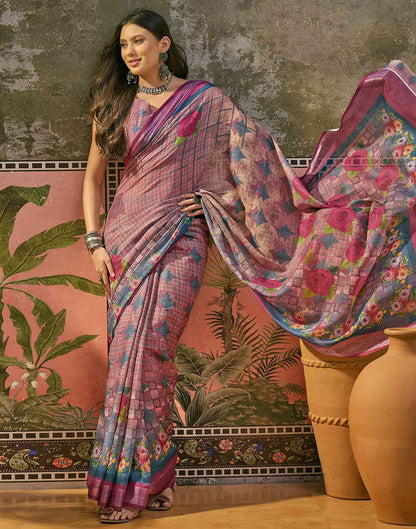 Multicoloured Linen Printed Saree
