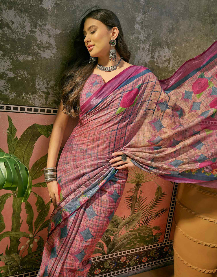 Multicoloured Linen Printed Saree