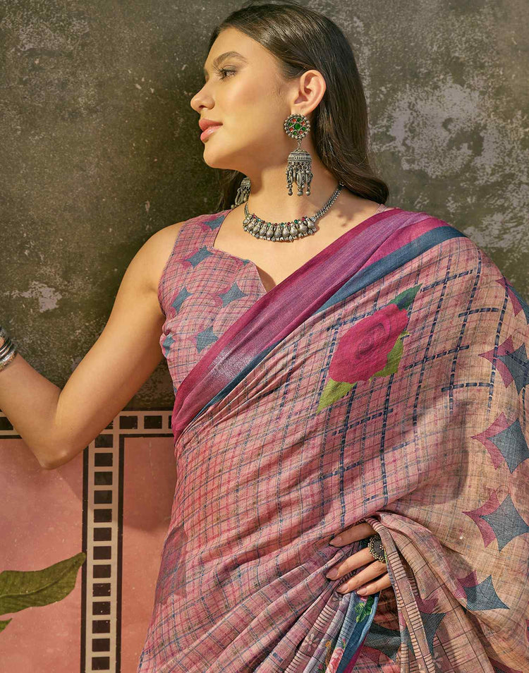 Multicoloured Linen Printed Saree