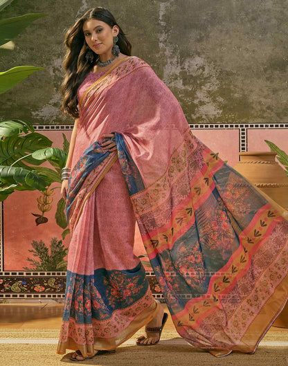 Dark Rama Blue Linen Printed Saree