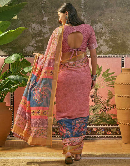 Dark Rama Blue Linen Printed Saree