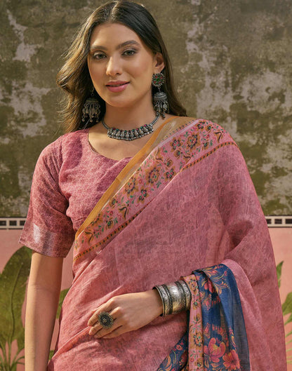 Dark Rama Blue Linen Printed Saree