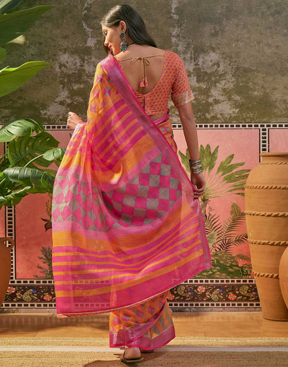 Orange Linen Printed Saree