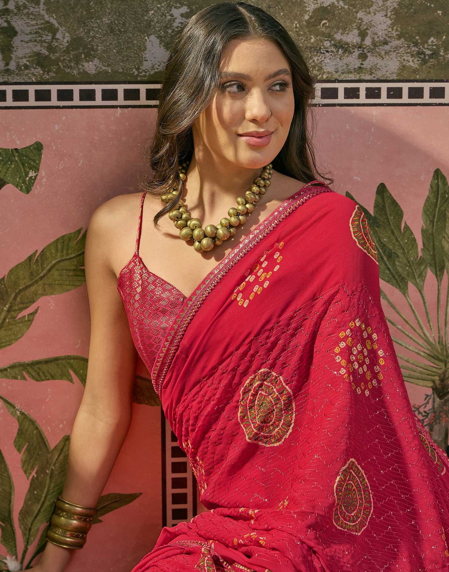 Red Georgette Printed Sequence Embroidery Saree