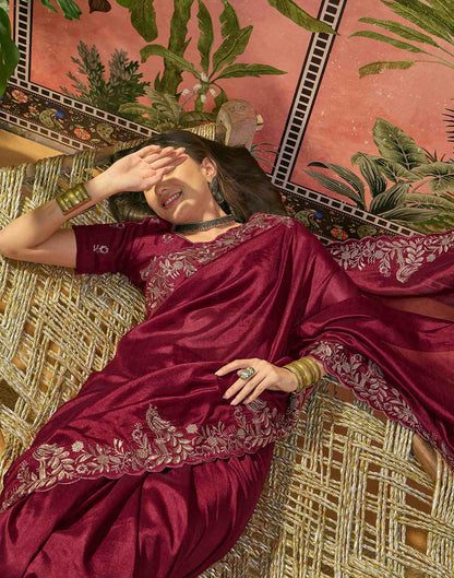 Maroon Vichitra Silk Stone Work Embroidery Saree
